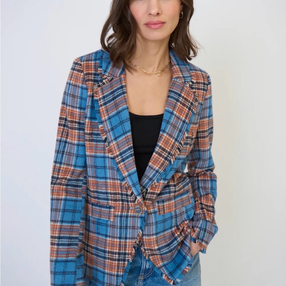 Central Park West Plaid Blue and Orange Women's Blazer